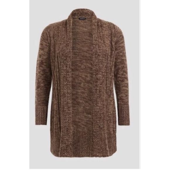 Torrid Plus Size 2 2X 18/20 Cardigan Sweater Cable Knit Marled Long Line Brown - Picture 2 of 10